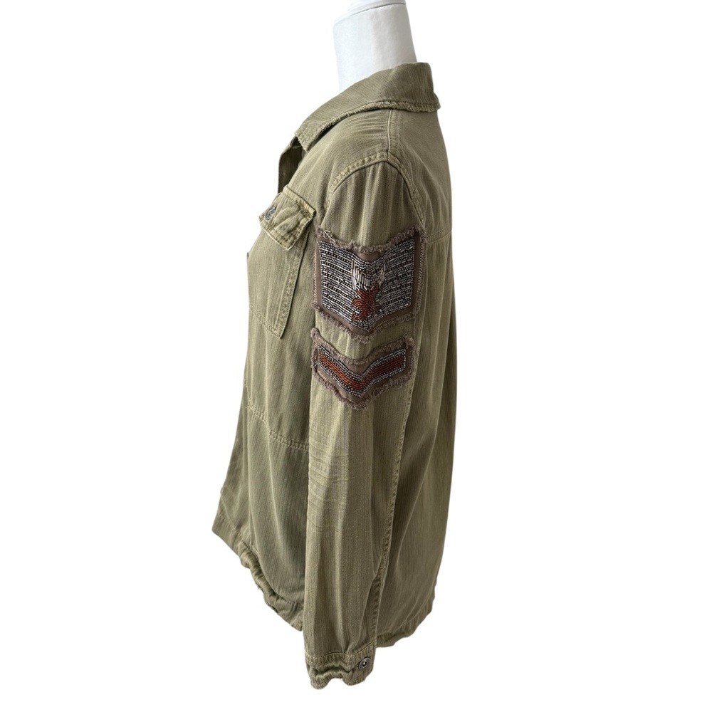 Free People Embellished Military Utlilty Style Shirt Jacket Olive Green Cotton - Picture 6 of 9